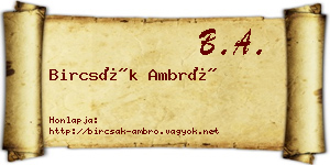 Bircsák Ambró névjegykártya